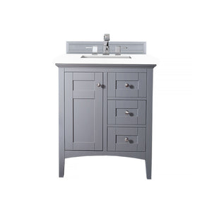 Palisades 30" Single Vanity, Silver Gray, w/ 3 CM White Zeus Quartz Top James Martin Vanities