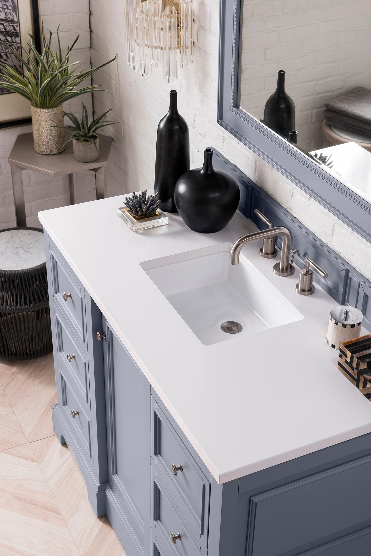 De Soto 48" Single Vanity, Silver Gray w/ 3 CM White Zeus Quartz Top James Martin Vanities