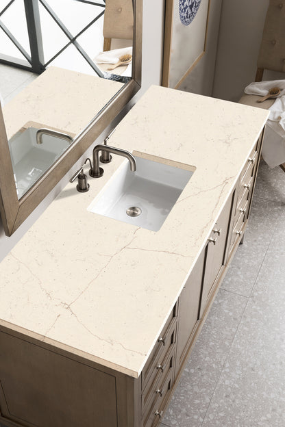 Chicago 60" Single Vanity, Whitewashed Walnut w/ 3 CM Eternal Marfil Quartz Top James Martin Vanities