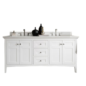 Palisades 72" Double Vanity, Bright White, w/ 3 CM White Zeus Quartz Top James Martin Vanities