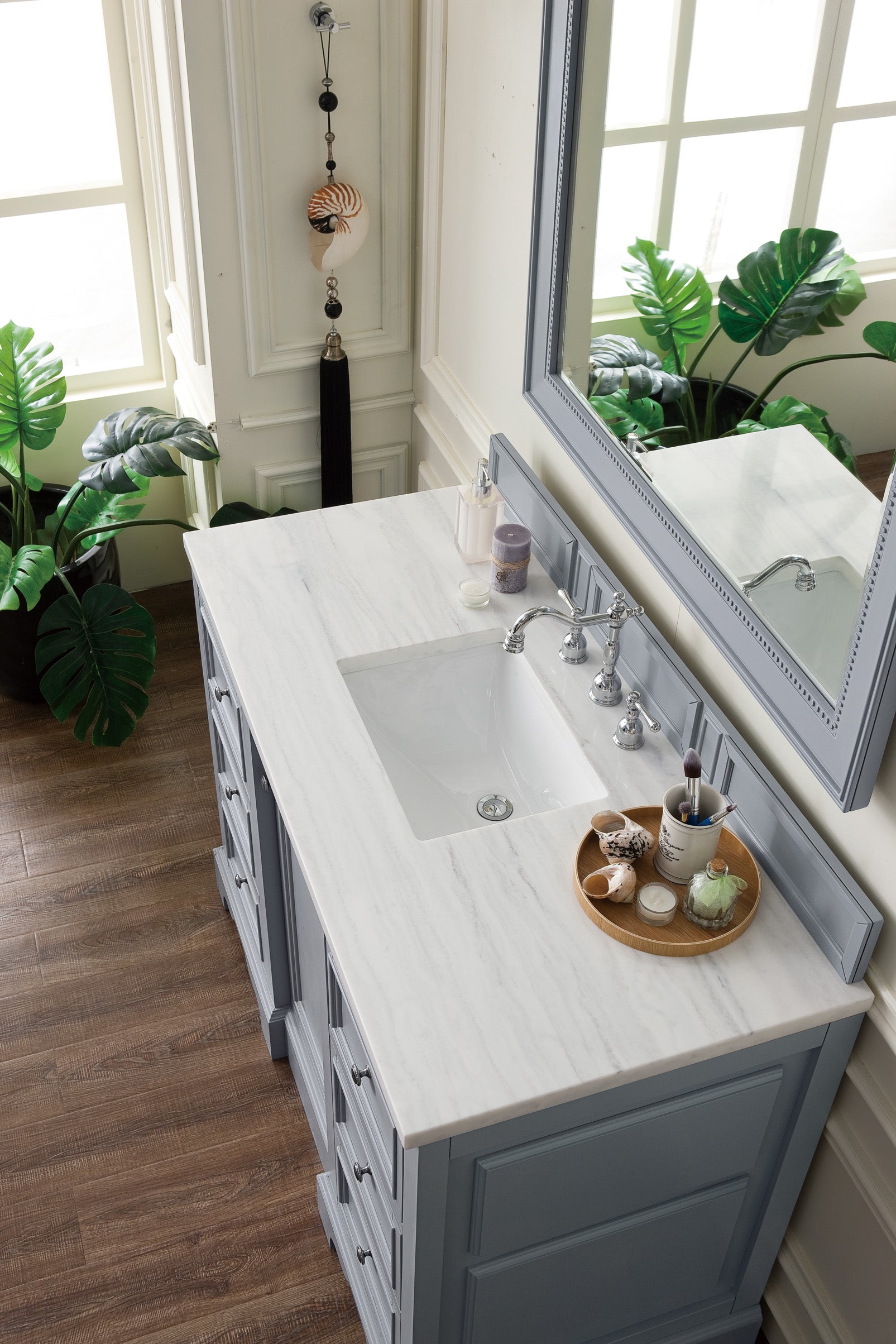 De Soto 48" Single Vanity, Silver Gray w/ 3 CM Arctic Fall Solid Surface Top James Martin Vanities