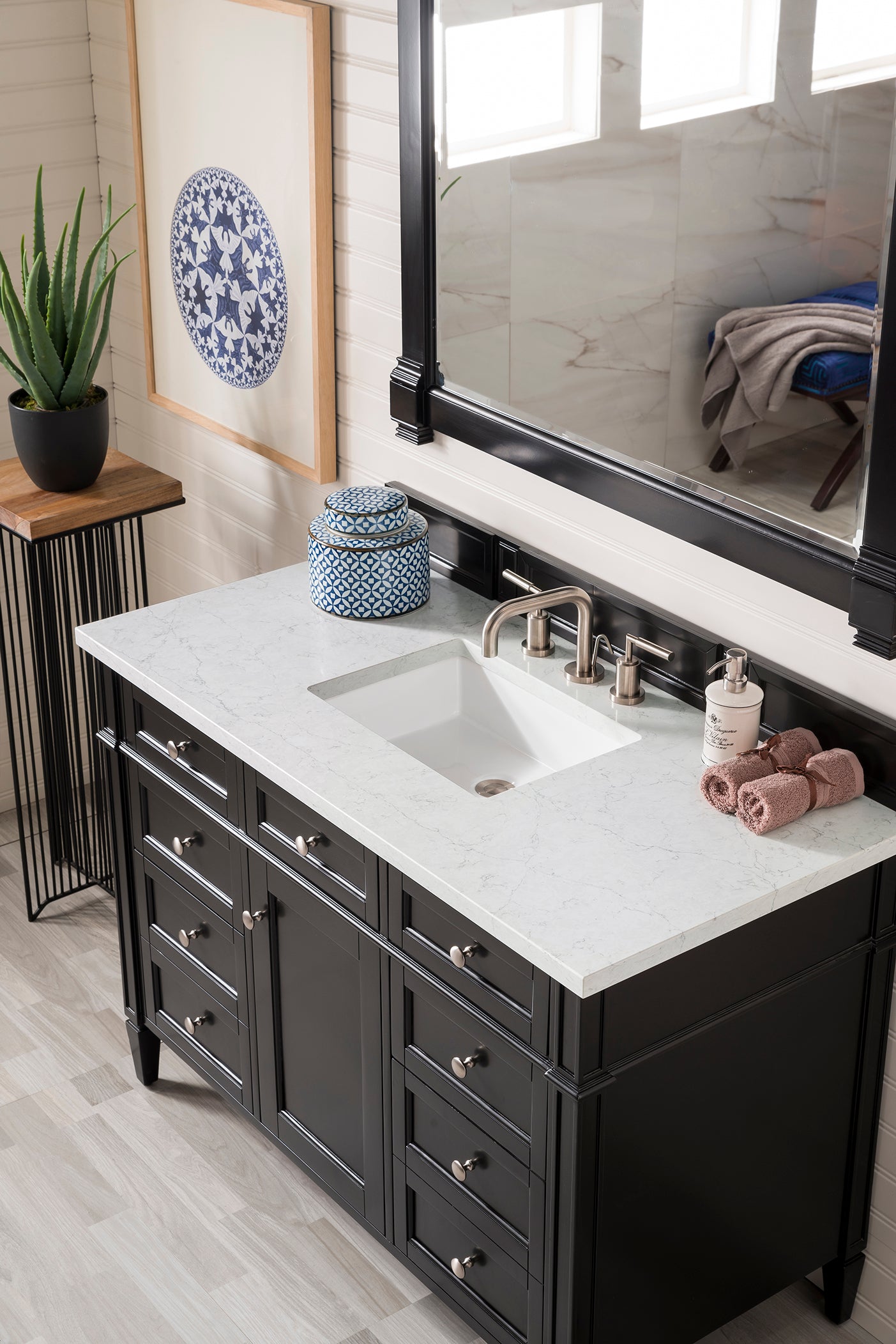 Brittany 48" Black Onyx Single Vanity w/ 3 CM Eternal Jasmine Pearl Quartz Top James Martin Vanities