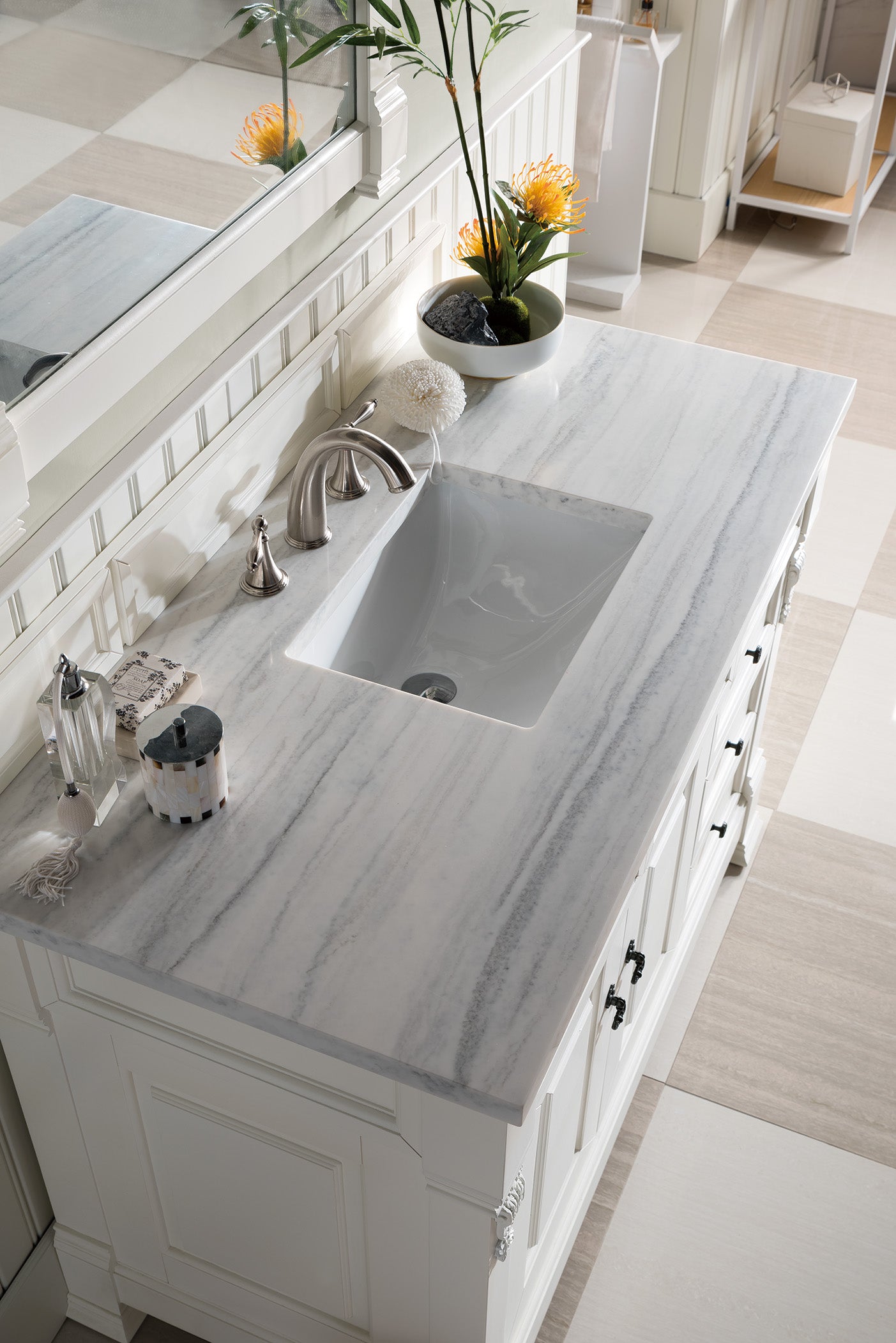 Brookfield 48" Single Vanity, Bright White w/ 3 CM Arctic Fall Solid Surface Top James Martin Vanities