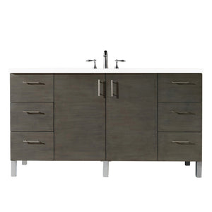 Metropolitan 60" Single Vanity, Silver Oak, w/ 3 CM White Zeus Quartz Top James Martin Vanities