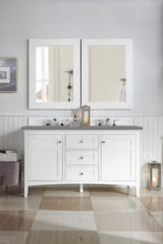 Load image into Gallery viewer, Palisades 60&quot; Double Vanity, Bright White, w/ 3 CM Grey Expo Quartz Top James Martin Vanities