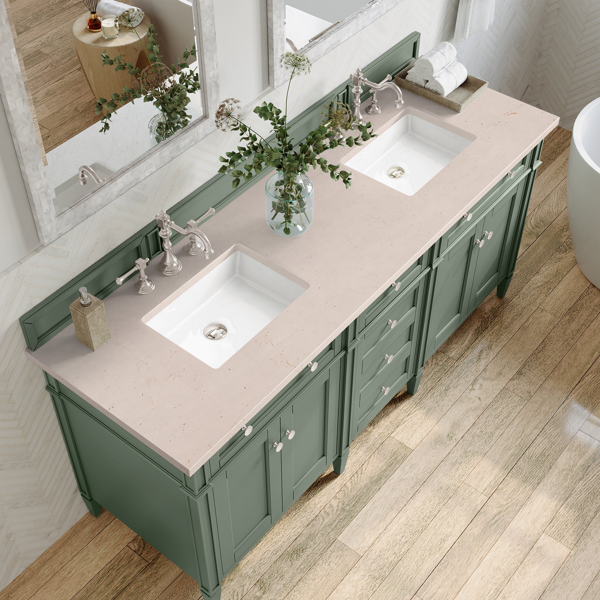 Bathroom Vanities Outlet Atlanta Renovate for LessBrittany 72" Double Vanity, Smokey Celadon w/ 3CM Eternal Marfil Top