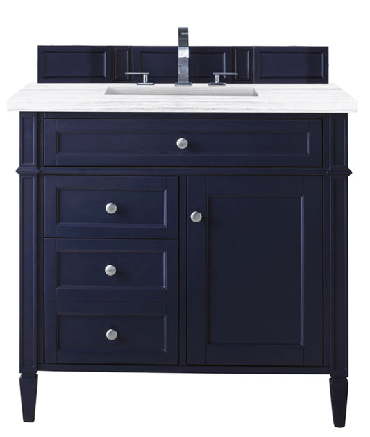 Brittany 36" Victory Blue Single Vanity w/ 3 CM Arctic Fall Solid Surface Top James Martin Vanities