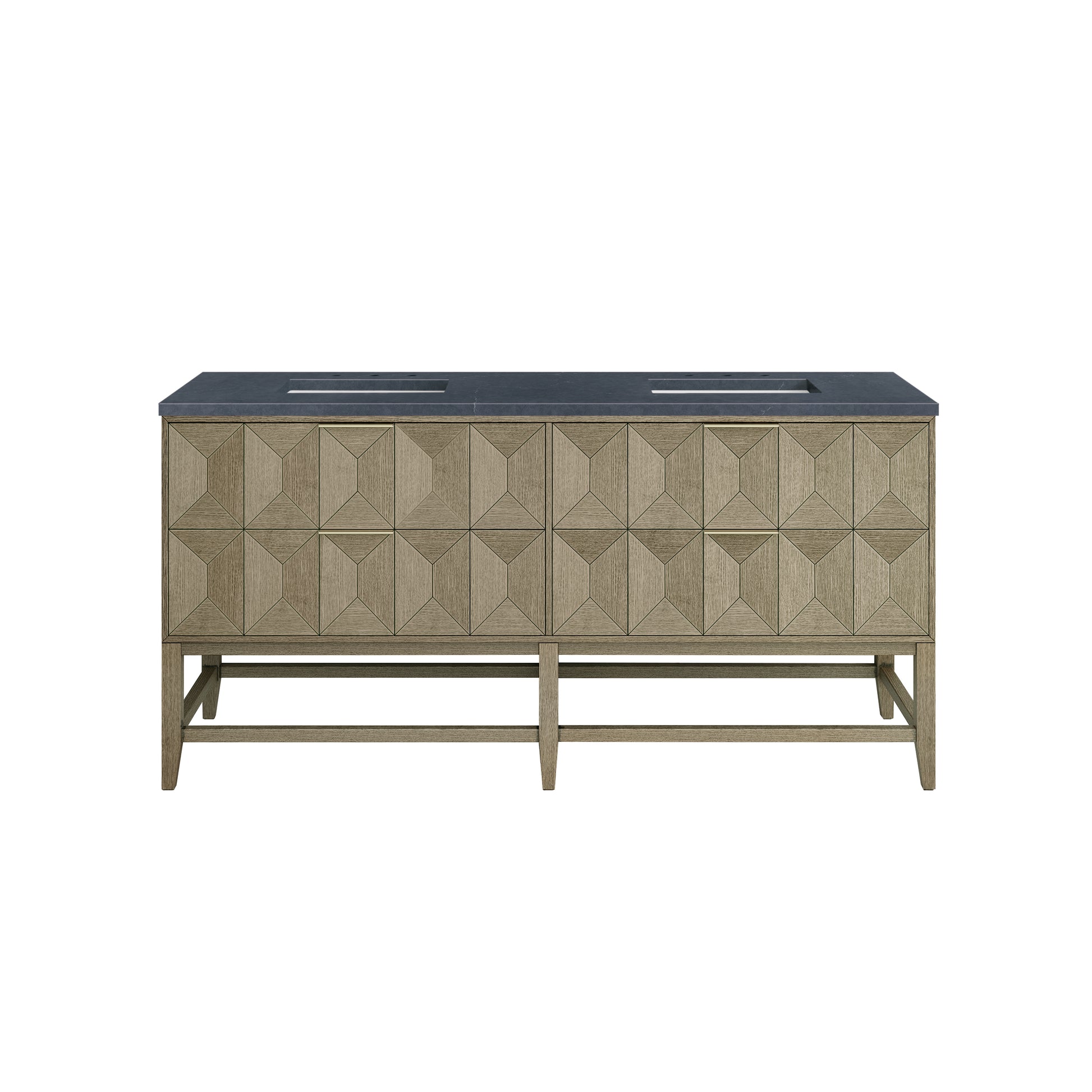 Emmeline 72" Double Vanity, Pebble Oak w/ 3CM Charcoal Soapstone Top James Martin Vanities