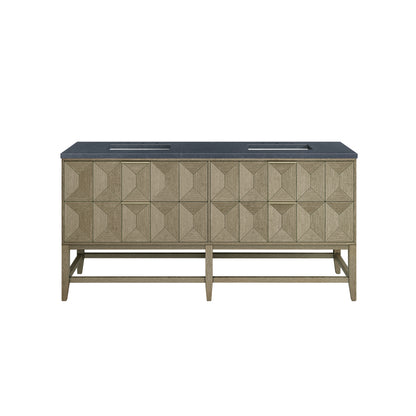 Emmeline 72" Double Vanity, Pebble Oak w/ 3CM Charcoal Soapstone Top James Martin Vanities