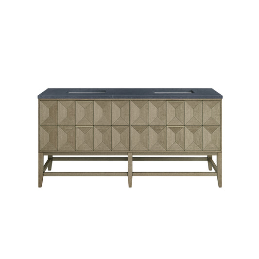 Emmeline 72" Double Vanity, Pebble Oak w/ 3CM Charcoal Soapstone Top James Martin Vanities