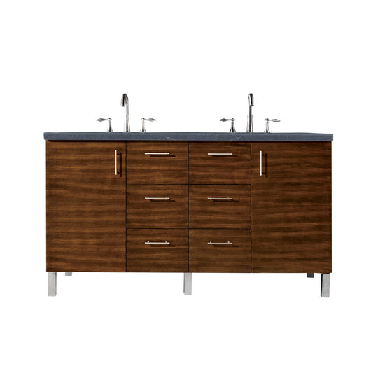 Metropolitan 60" Double Vanity, American Walnut, w/ 3 CM Charcoal Soapstone Quartz Top James Martin Vanities