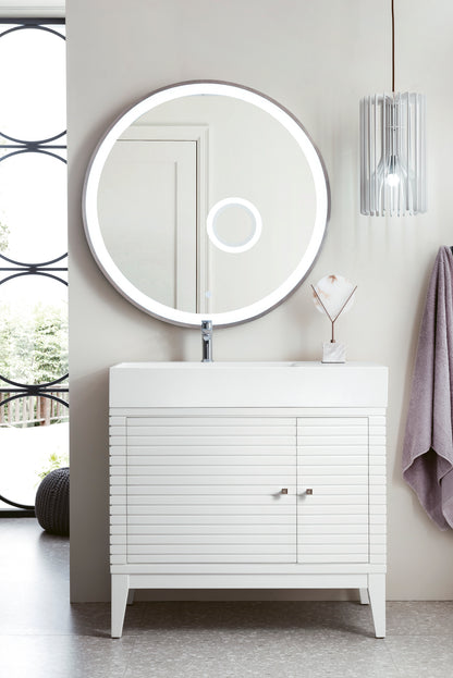 Linear 36" Single Vanity, Glossy White w/ Glossy White Composite Top James Martin Vanities