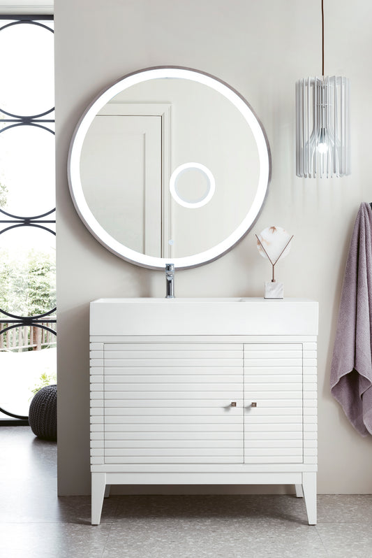 Linear 36" Single Vanity, Glossy White w/ Glossy White Composite Top James Martin Vanities