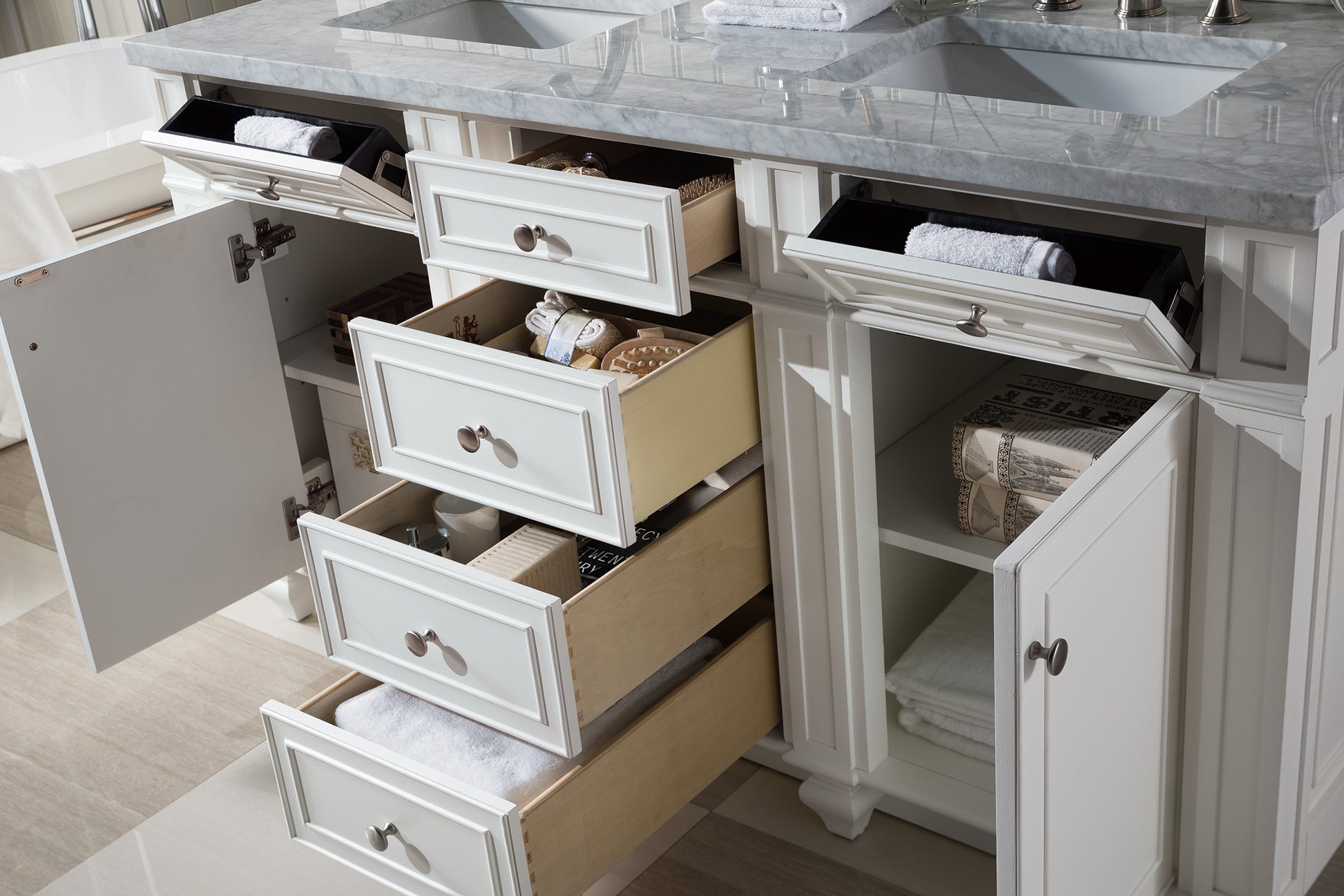 Bathroom Vanities Outlet Atlanta Renovate for LessBristol 60" Double Vanity, Bright White, w/ 3 CM Carrara Marble Top
