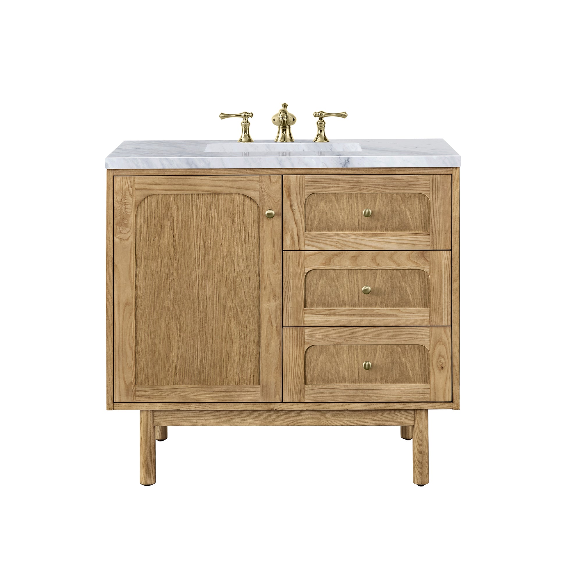 Laurent 36" Single Vanity, Light Natural Oak w/ 3CM Carrara Marble Top James Martin Vanities