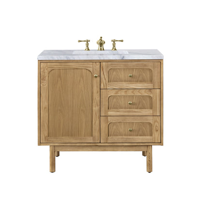 Laurent 36" Single Vanity, Light Natural Oak w/ 3CM Carrara Marble Top James Martin Vanities