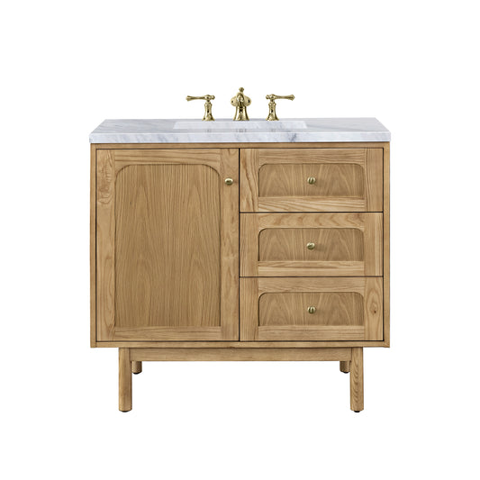 Laurent 36" Single Vanity, Light Natural Oak w/ 3CM Carrara Marble Top James Martin Vanities
