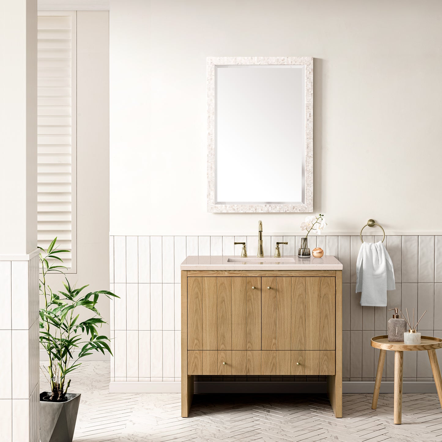 Hudson 36" Single Vanity, Light Natural Oak w/ 3CM Eternal Marfil Top James Martin Vanities