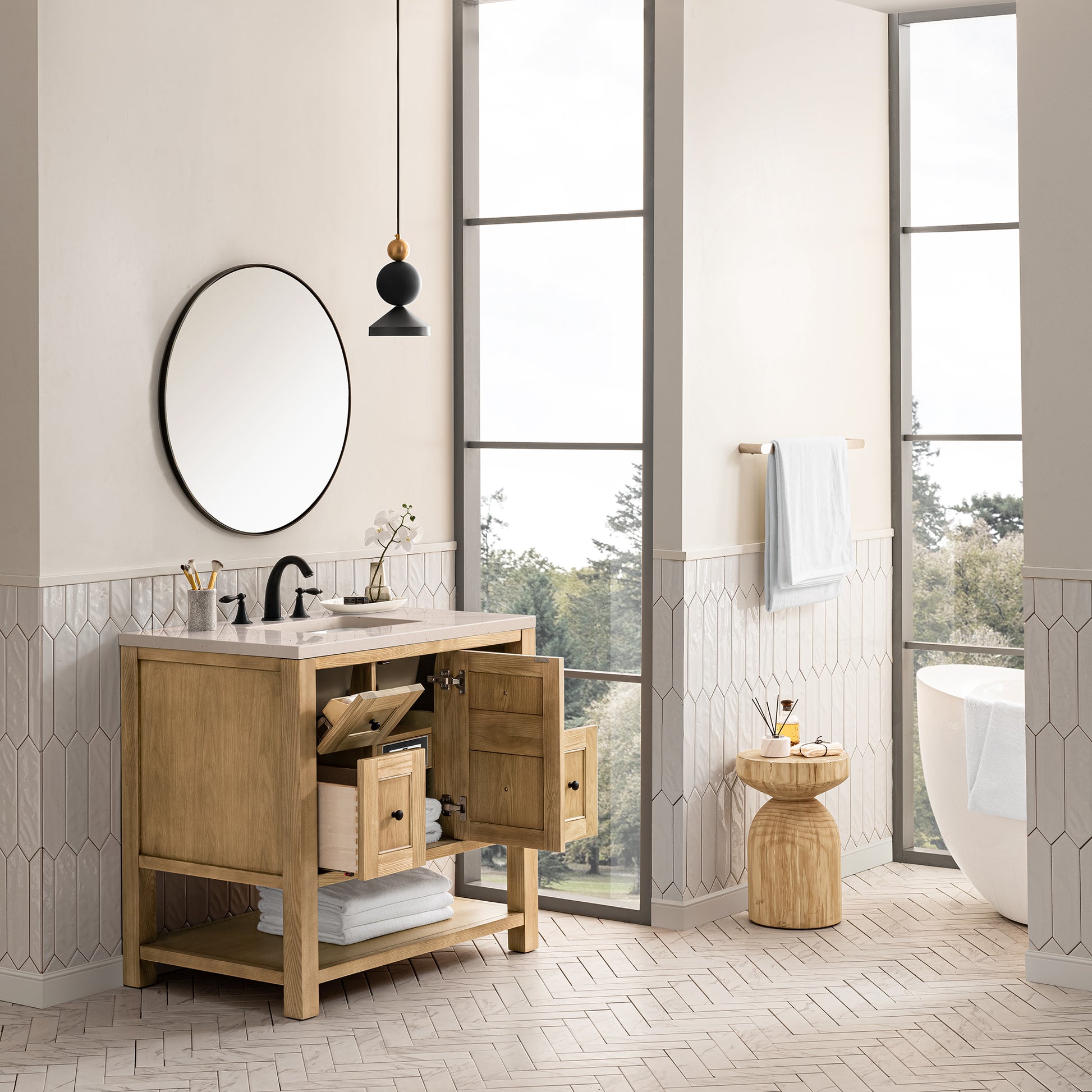 Breckenridge 36" Single Vanity, Light Natural Oak w/ 3CM Eternal Marfil Top James Martin Vanities