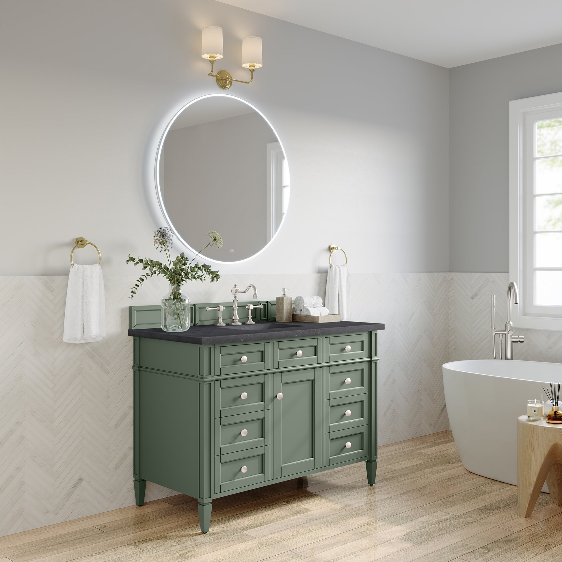 Brittany 48" Single Vanity, Smokey Celadon w/ 3CM Charcoal Soapstone Top James Martin Vanities