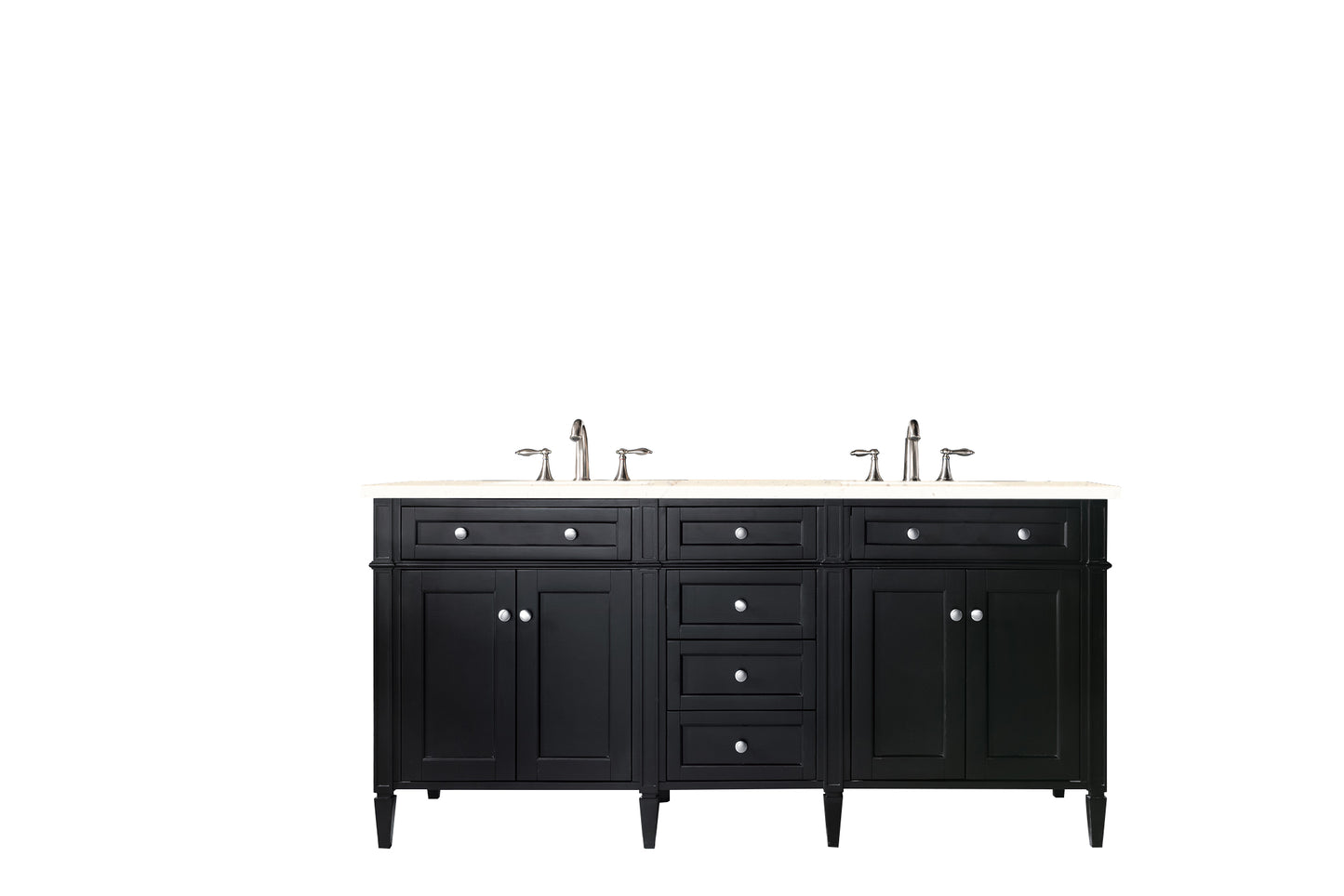 Brittany 72" Black Onyx Double Vanity w/ 3 CM Eternal Marfil Quartz Top James Martin Vanities