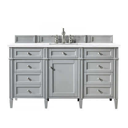Brittany 60" Urban Gray Single Vanity w/ 3 CM Arctic Fall Solid Surface Top James Martin Vanities