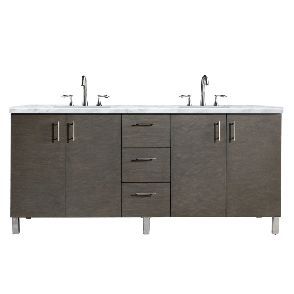 Metropolitan 72" Silver Oak Double Vanity w/ 3 CM Carrara Marble Top James Martin Vanities