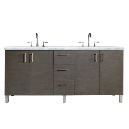 Metropolitan 72" Silver Oak Double Vanity w/ 3 CM Carrara Marble Top James Martin Vanities