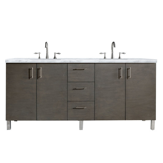 Metropolitan 72" Silver Oak Double Vanity w/ 3 CM Carrara Marble Top James Martin Vanities