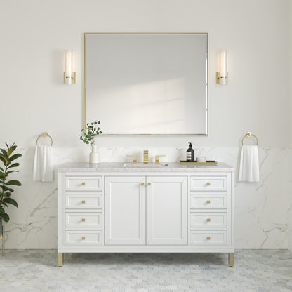 Chicago 60" Single Vanity, Glossy White w/ 3CM Eternal Jasmine Pearl Top James Martin Vanities