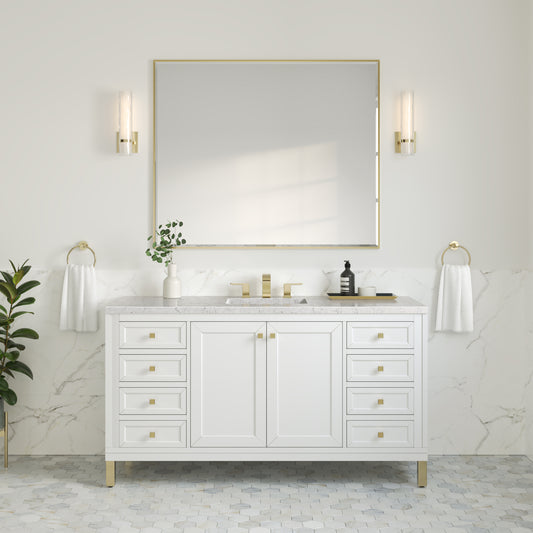 Chicago 60" Single Vanity, Glossy White w/ 3CM Eternal Jasmine Pearl Top James Martin Vanities