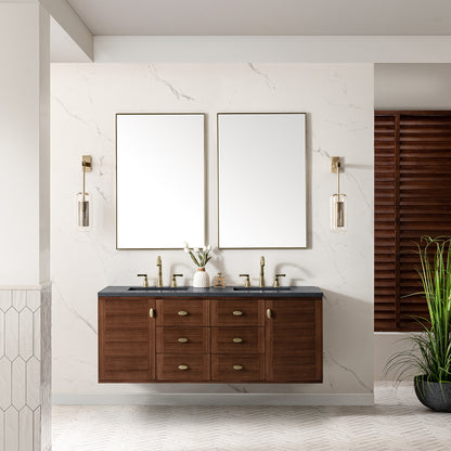 Amberly 60" Double Vanity, Mid-Century Walnut w/ 3CM Charcoal Soapstone Top James Martin Vanities