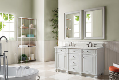 Bristol 60" Double Vanity, Bright White, w/ 3 CM Eternal Jasmine Pearl Quartz Top James Martin Vanities