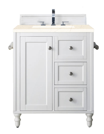 Copper Cove Encore 30" Single Vanity, Bright White w/ 3 CM Eternal Marfil Quartz Top James Martin Vanities