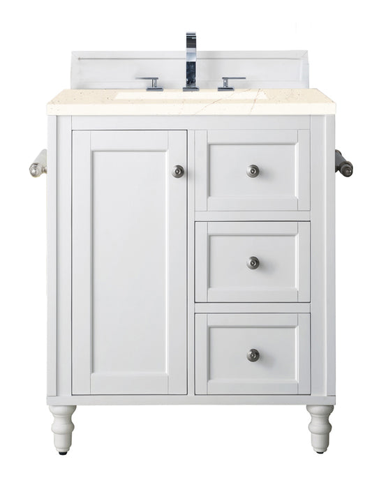 Copper Cove Encore 30" Single Vanity, Bright White w/ 3 CM Eternal Marfil Quartz Top James Martin Vanities