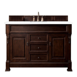 Brookfield 60" Single Vanity, Burnished Mahogany w/ 3 CM White Zeus Quartz Top James Martin Vanities