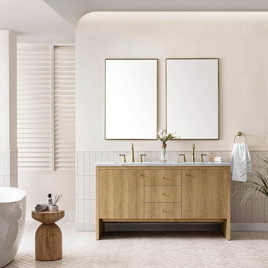 Hudson 60" Double Vanity, Light Natural Oak w/ 3CM Arctic Fall Top James Martin Vanities
