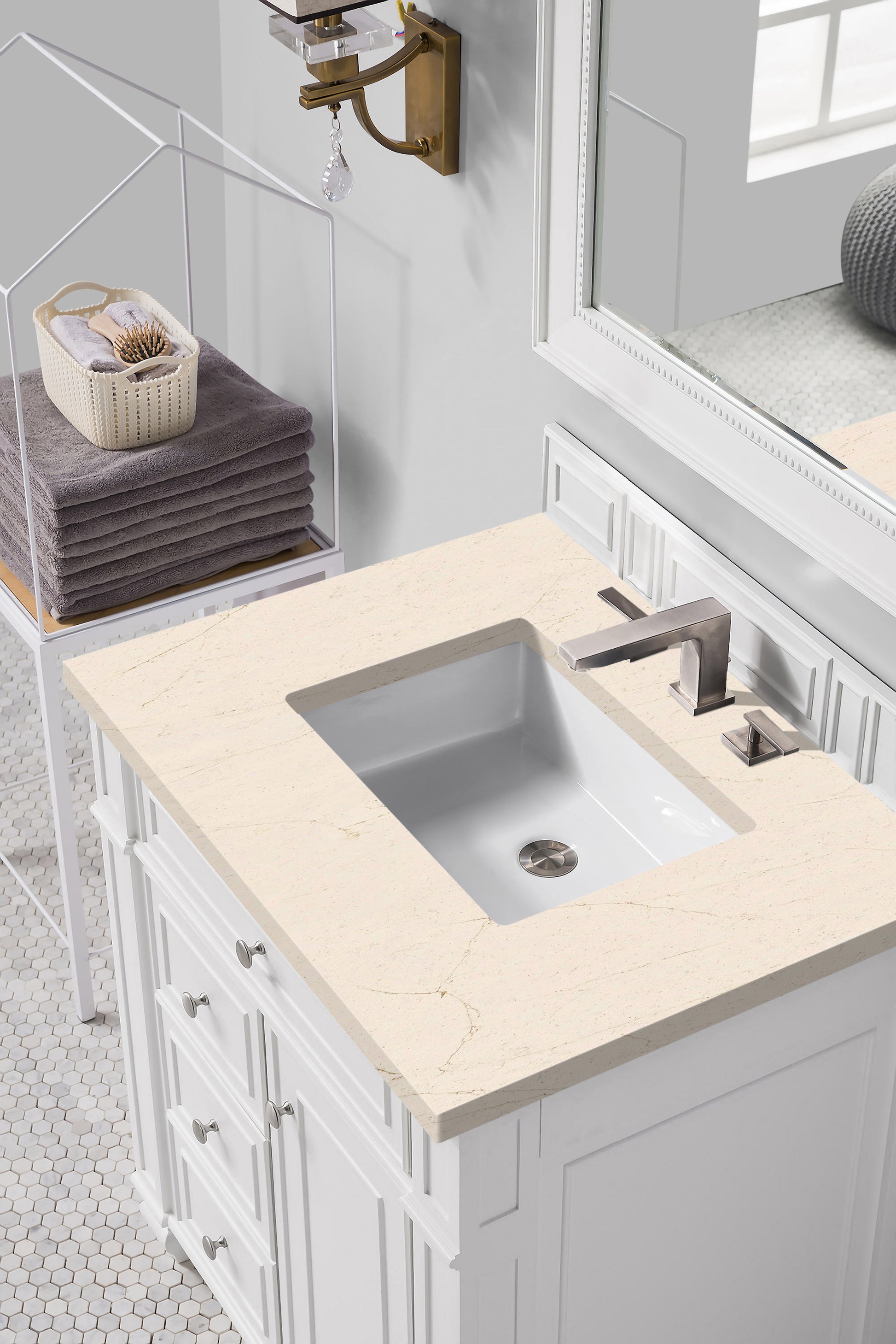 Bristol 30" Single Vanity, Bright White, w/ 3 CM Eternal Marfil Quartz Top James Martin Vanities