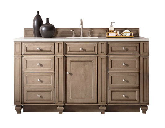 Bristol 60" Single Vanity, Whitewashed Walnut, w/ 3 CM Eternal Jasmine Pearl Quartz Top James Martin Vanities