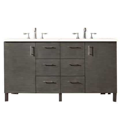 Metropolitan 60" Double Vanity, Silver Oak, w/ 3 CM Eternal Marfil Quartz Top James Martin Vanities