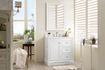 De Soto 36" Single Vanity, Bright White w/ 3 CM Arctic Fall Solid Surface Top James Martin Vanities