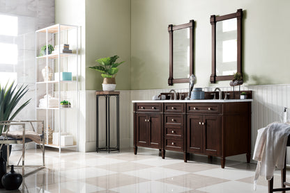 Brittany 72" Burnished Mahogany Double Vanity w/ 3 CM Carrara Marble Top James Martin Vanities