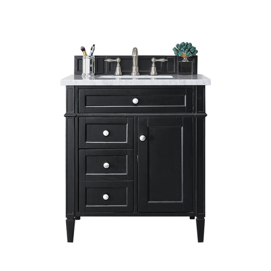 Brittany 30" Single Vanity, Black Onyx w/ 3 CM Arctic Fall Solid Surface Top James Martin Vanities