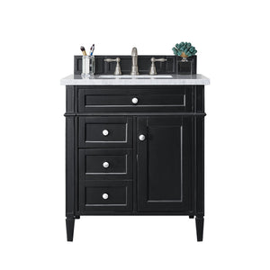 Brittany 30" Single Vanity, Black Onyx, w/ 3 CM White Zeus Quartz Top James Martin Vanities