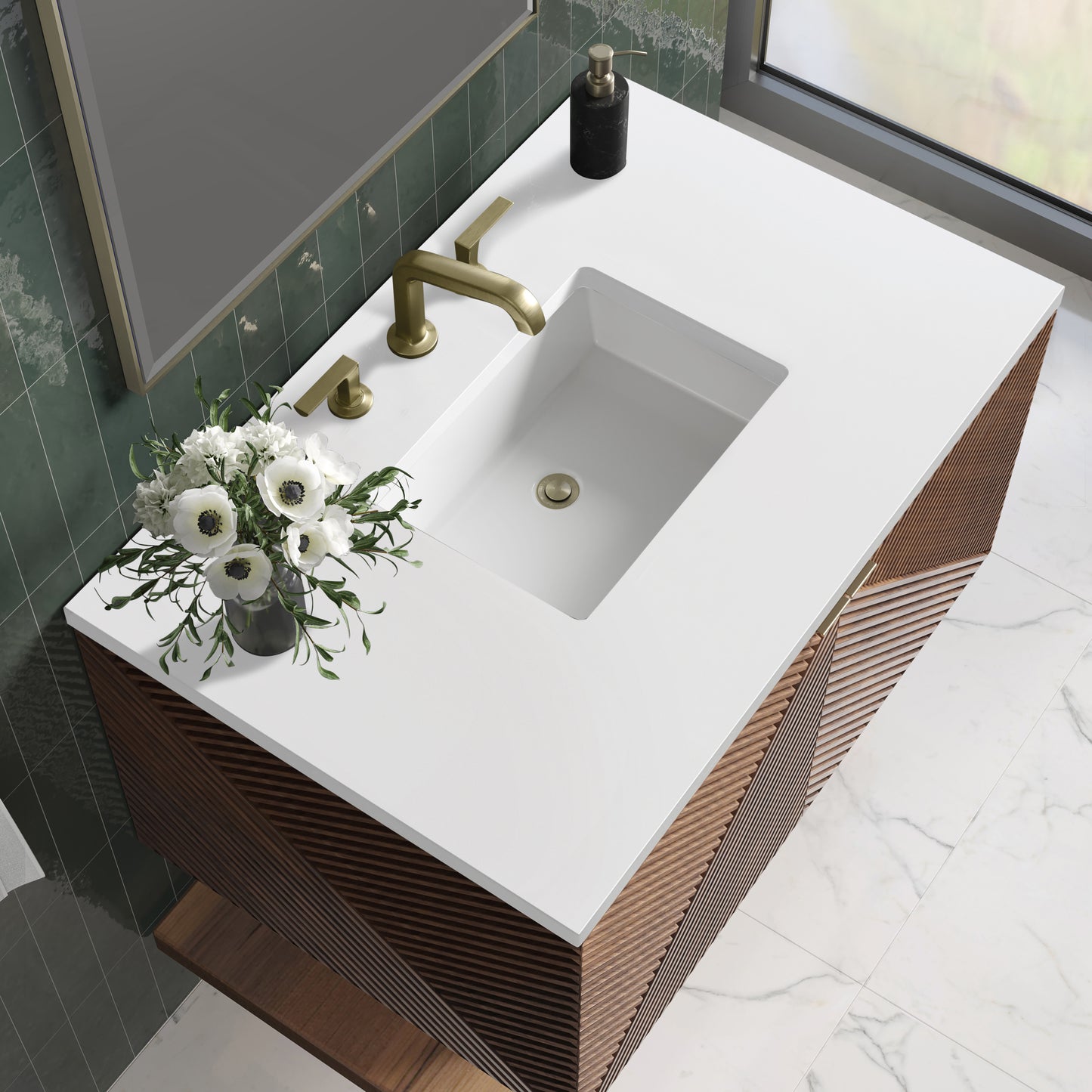 Bathroom Vanities Outlet Atlanta Renovate for LessMarcello 36" Single Vanity, Chestnut w/ 3CM White Zeus Top