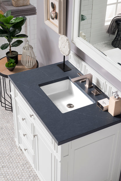Bristol 36" Single Vanity, Bright White, w/ 3 CM Charcoal Soapstone Quartz Top James Martin Vanities