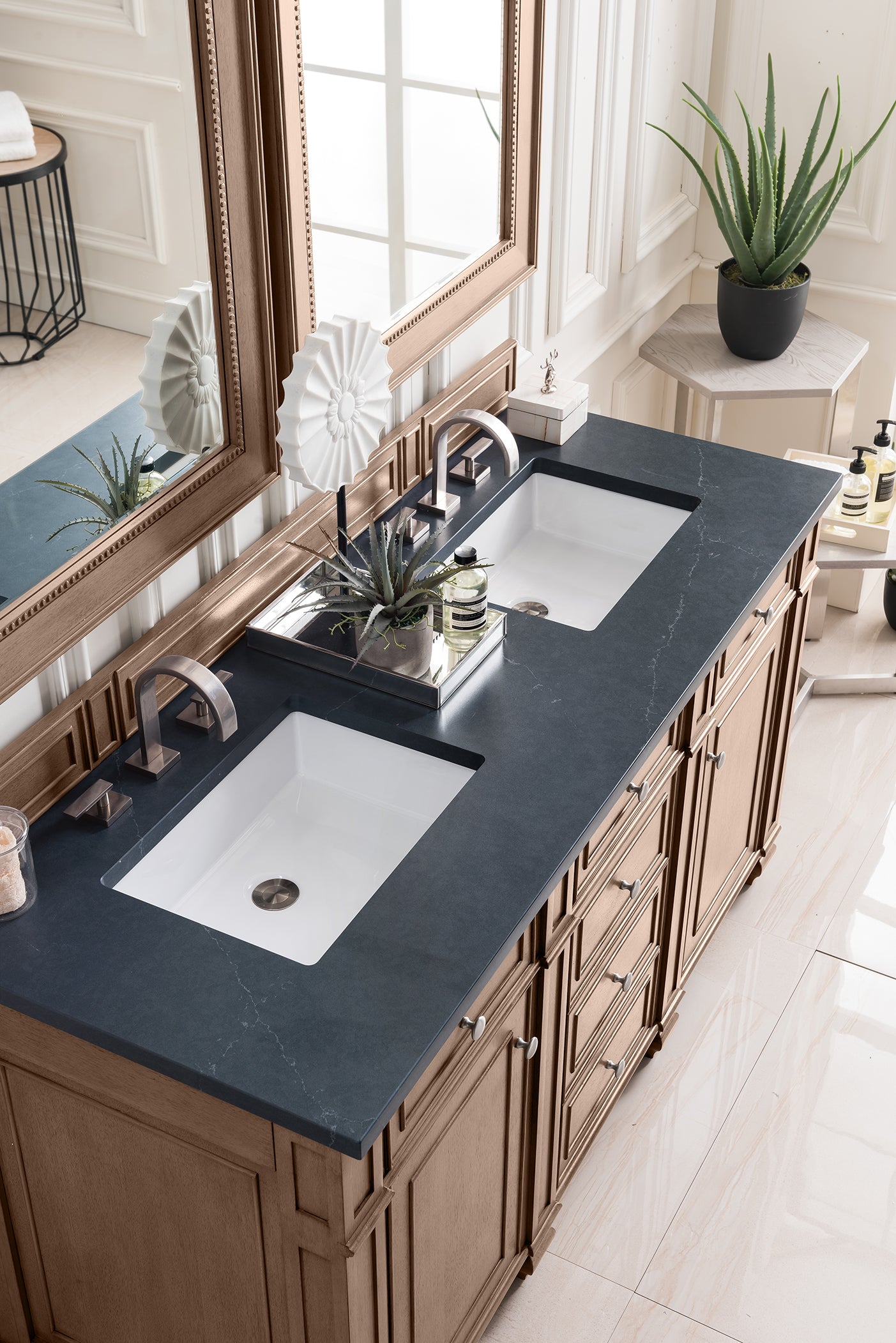 Bristol 60" Double Vanity, Whitewashed Walnut, w/ 3 CM Charcoal Soapstone Quartz Top James Martin Vanities
