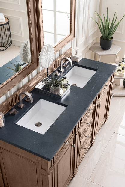 Bristol 60" Double Vanity, Whitewashed Walnut, w/ 3 CM Charcoal Soapstone Quartz Top James Martin Vanities