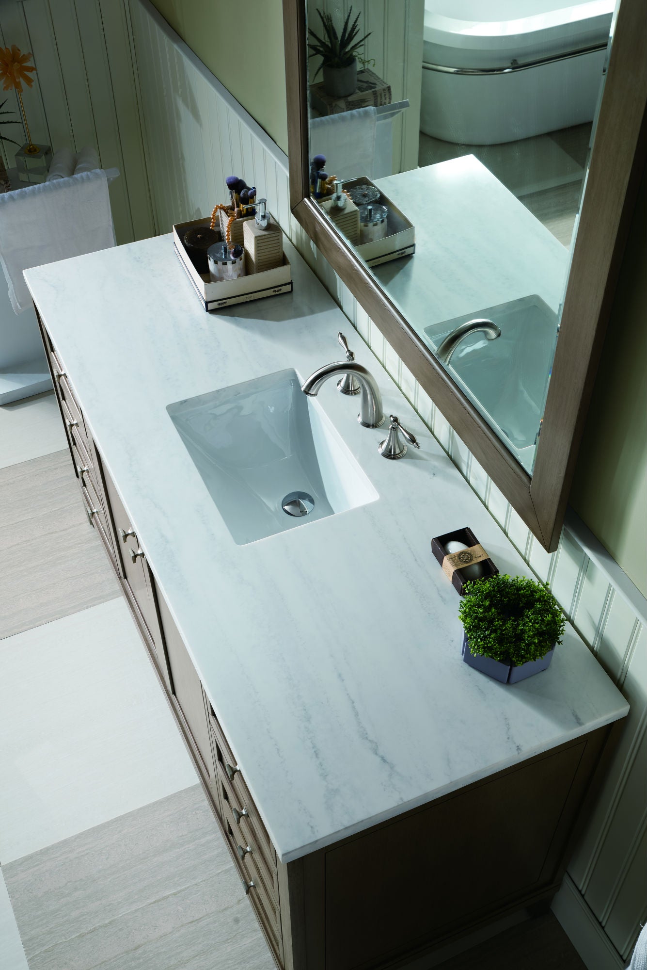 Chicago 60" Single Vanity, Whitewashed Walnut w/ 3 CM Arctic Fall Solid Surface Top James Martin Vanities