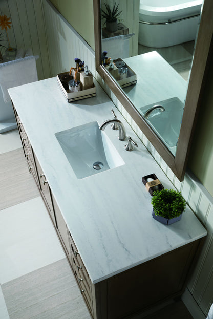 Chicago 60" Single Vanity, Whitewashed Walnut w/ 3 CM Arctic Fall Solid Surface Top James Martin Vanities